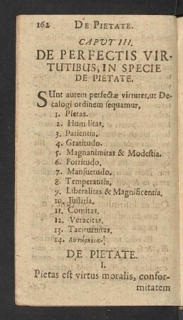 Caput III. De Perfectis Virtutibus, In Specie De Pietate.