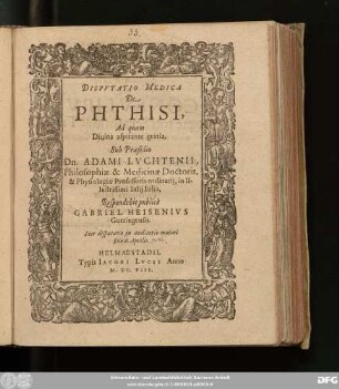 Disputatio Medica De Phthisi