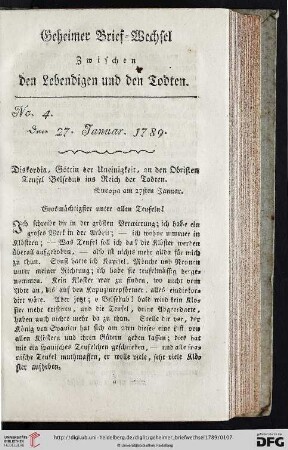 Geheimer Brief-Wechsel zwischen den Lebendigen und den Todten Nro. 4