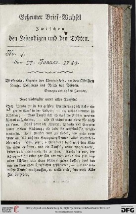 Geheimer Brief-Wechsel zwischen den Lebendigen und den Todten Nro. 4