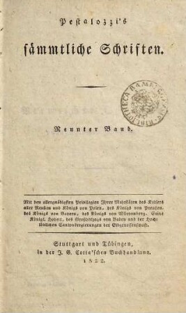 Pestalozzi's sämmtliche Schriften, 9. Vermischte Schriften pädagogischen Inhalts