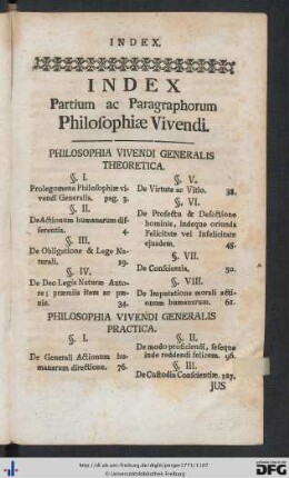 Index Partium ac Paragraphorum Philosophiae Vivendi.