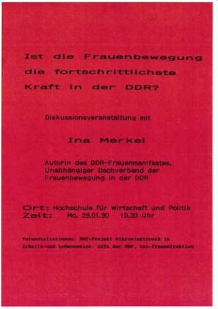 Veranstaltungsflyer Ina Merkel Januar 1990 RHG