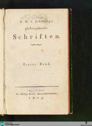 1: F. W. J. Schelling's philosophische Schriften