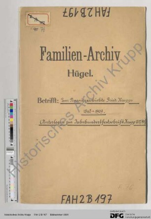 Zur Finanzgeschichte der Firma Krupp 1865-1909 (Unterlagen zur Jahrhundertfestschrift Krupp 1812-1912)