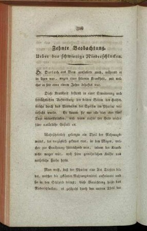 Zehnte Beobachtung. Ueber das schwierige Niederschlucken.