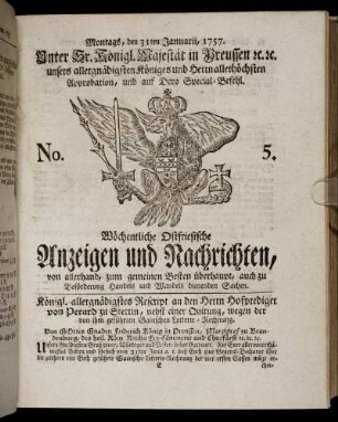 No. 5. Montags, den 31ten Januarii, 1757.