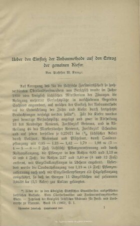 I. Ueber den Einfluß der Anbaumethode auf den Ertrag der gemeinen Kiefer.