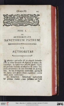 Pars I: De authoritate sanctorum patrum