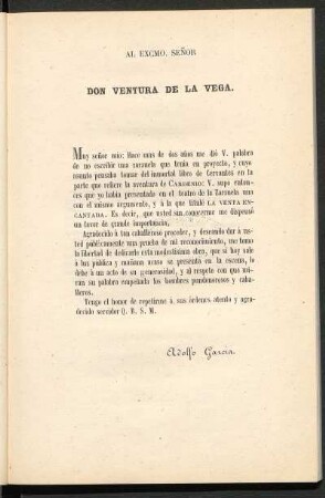 [Dedicatoria] Al Excmo. Señor Don Ventura de la Vega