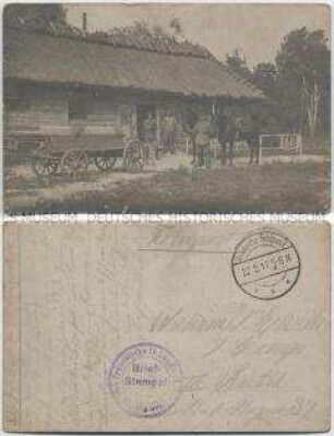 Offiziere der Königlich Preußischen 15. Landwehrdivision vor einen Bauernhaus