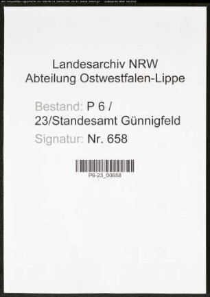 Sterberegister Standesamt Wattenscheid-Günnigfeld