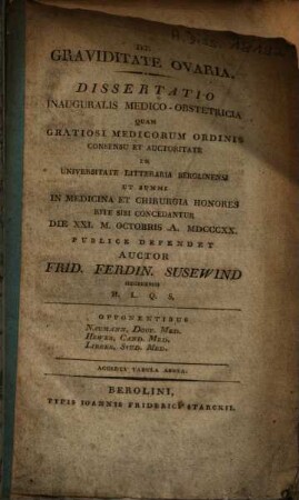 De Graviditate Ovaria : Dissertatio Inauguralis Medico-Obstetrica