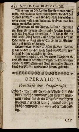 Operatio V. Prosthesis oder Anapleorosis.