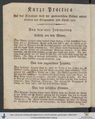 Kurze Practica Auf das Gemeinjahr nach der gnadenreichen Geburt unsers Erlösers und Seligmachers Jesu Christi 1807.