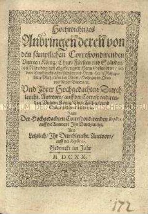 Briefwechsel zwischen den Ständen der Protestantischen Union und dem Herzog Maximilian I. von Bayern