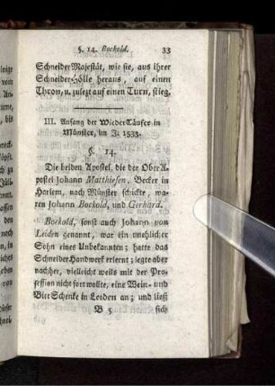 III. Anfang der WiederTäufer in Münster, im J. 1533