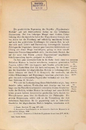 Die geschichtliche Entwickelung der sogenannten Hippokratischen Medicin im Lichte der neuesten Forschung