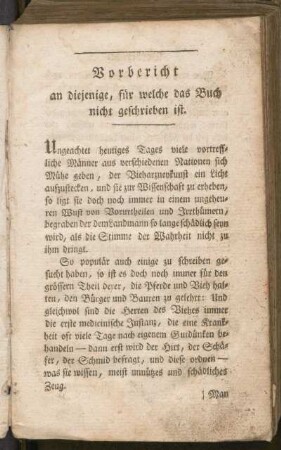Vorbericht an diejenigen, für welche das Buch nicht geschrieben ist.