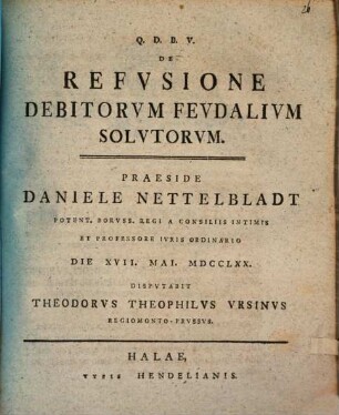 De refusione debitorum feudalium solutorum