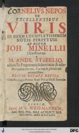 Cornelius Nepos De Excellentibus Viris