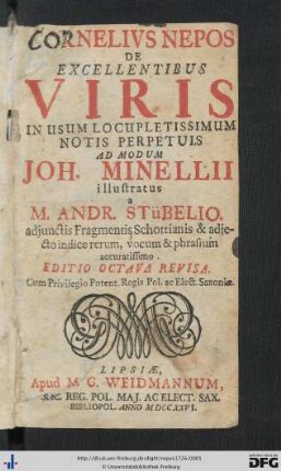 Cornelius Nepos De Excellentibus Viris