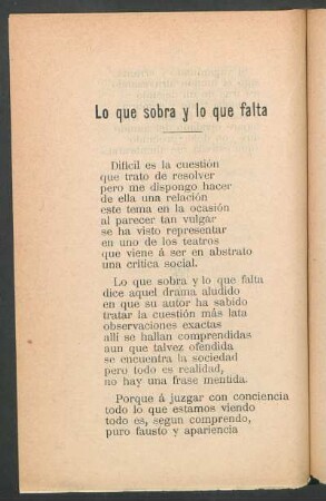 Lo que sobra y lo que falta