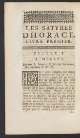 Les Satyres D'Horace. Livre Premier.