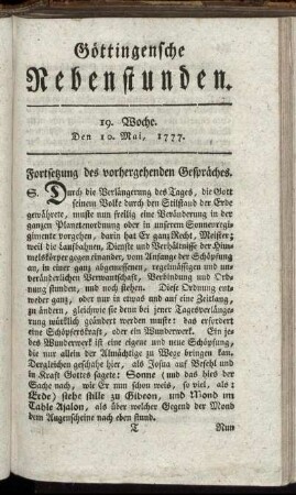 19. Woche. Den 10. Mai, 1777