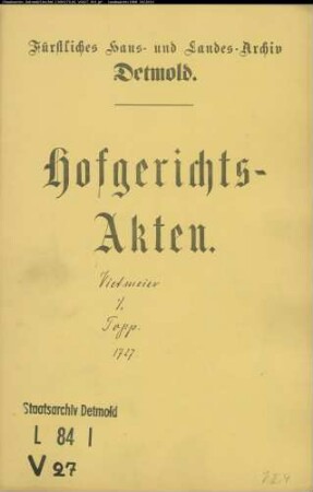 Vietmeyer, Simon Henrichs Witwe gegen Hermann Topp in Großenmarpe - Schuldforderung