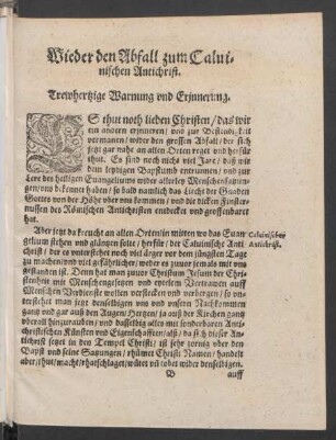 Wieder den Abfall zum Calvinischen Antichrist.
