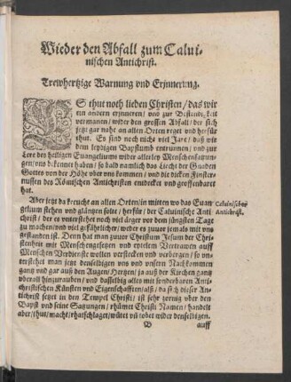 Wieder den Abfall zum Calvinischen Antichrist.