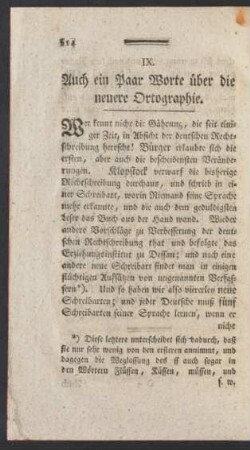 IX. Auch ein Paar Worte über die neuere Ortographie