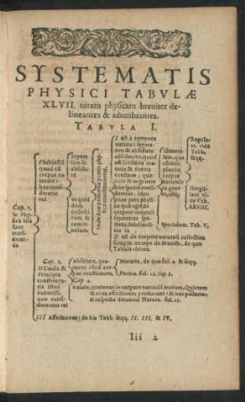 Systematis Physici Tabulae XLVII. totam physicam breviter delineantes & adumbrantes.