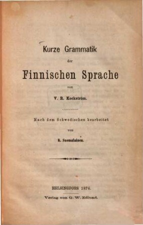 Kurze Grammatik der finnischen Sprache