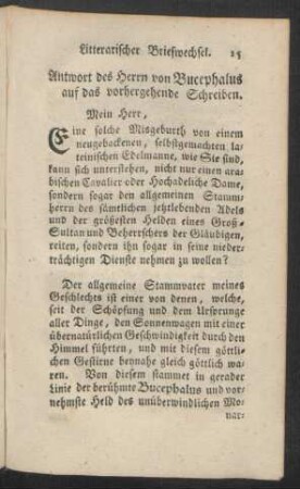 Antwort des Herrn von Bucephalus auf das vorhergehende Schreiben