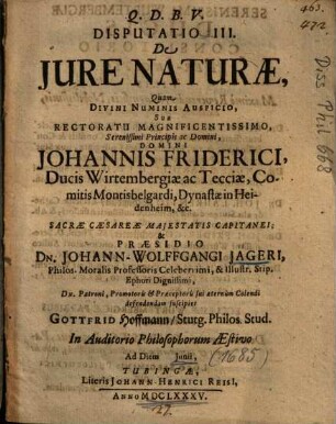 Disputatio III. De Jure Naturae