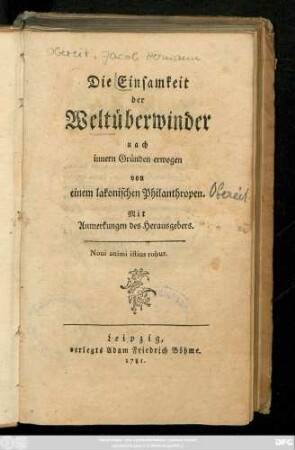 Die Einsamkeit der Weltüberwinder : nach innern Gründen erwogen