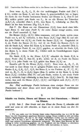 2. Schnitte von Graden, Ebenen und Räumen von drei Dimensionen. - Büschel von Räumen.
