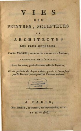 Vies des Peintres, Sculpteurs ... les plus célèbres
