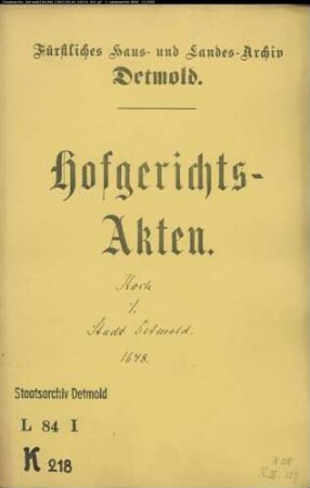 Koch, Johann gegen Stadt Detmold - Schuldforderung