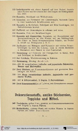 Dekorationsstoffe, antike Sickereien, Teppiche und Möbel (Nr. 349-453)