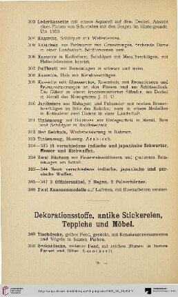 Dekorationsstoffe, antike Sickereien, Teppiche und Möbel (Nr. 349-453)