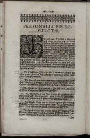 Personalia Pie Defunctæ.