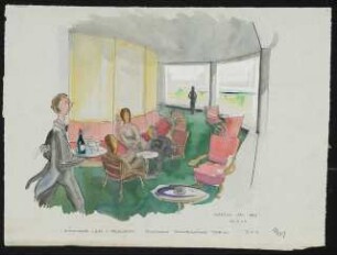 Studienarbeiten: Kaffee am See, Innenraum mit Personen