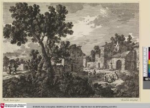 [Landschaft mit Ruinen und Wandererpaar]