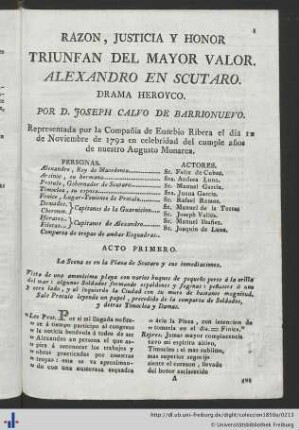Razon, Justicia Y Honor, Triunfan Del Mayor Valor. Alexandro En Scutaro.