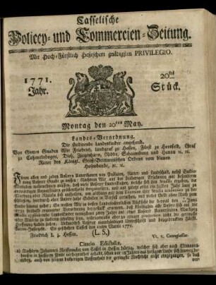 20tes Stueck, Montag den 20ten May 1771
