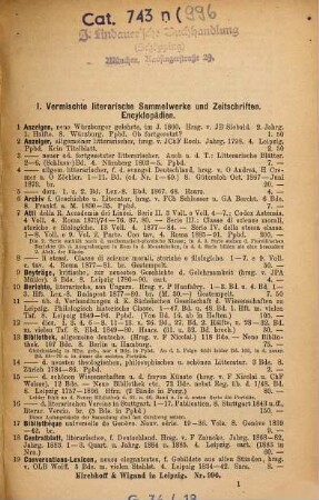 Antiquarisches Bücherlager von Kirchhoff & Wigand in Leipzig. 996. 1897