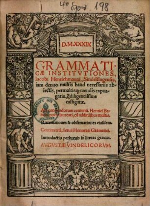 Grammaticae Institvtiones, Iacobi Henrichmanni, Sindelfingensis